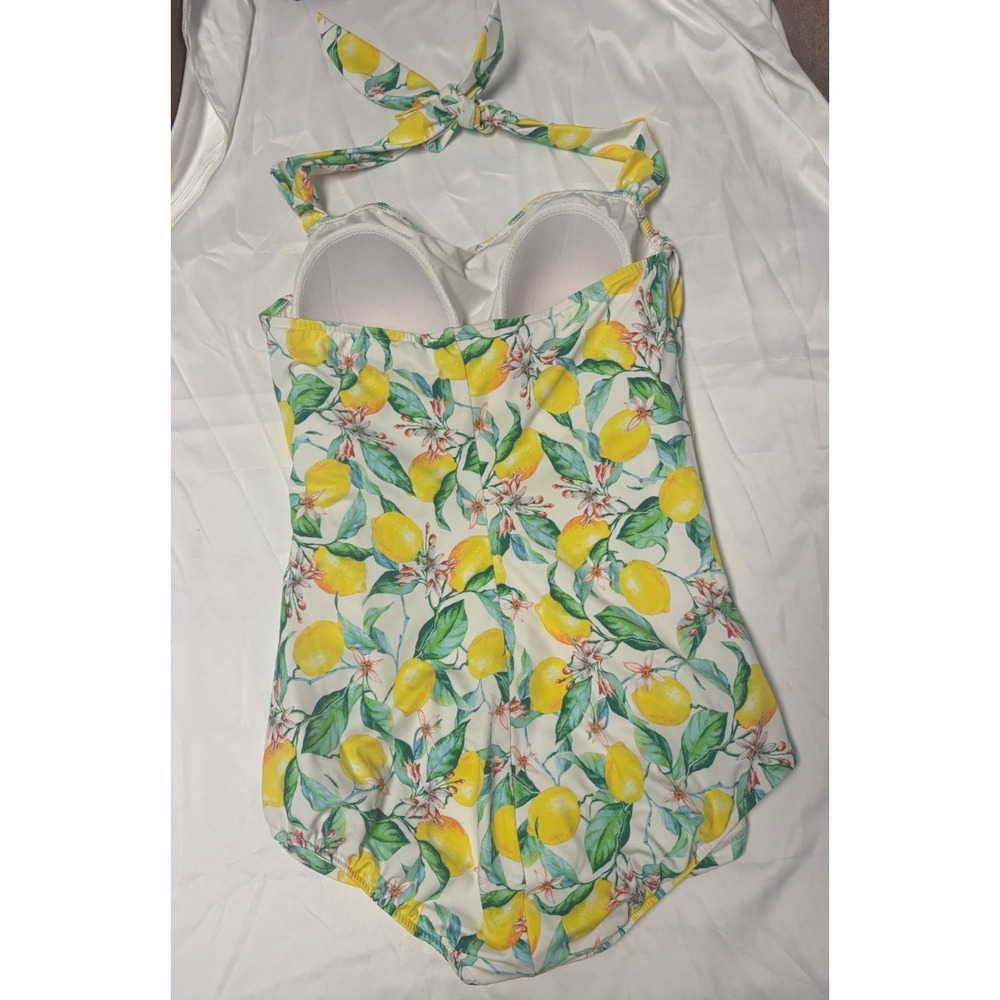 Esther Williams Womens 18W One Piece Swimsuit Lemon Floral Retro Halter Pinup - Picture 7 of 8